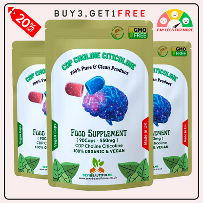 CDP Choline Citicoline 550mg Capsules | Natural Vegan Supplement | High Quality