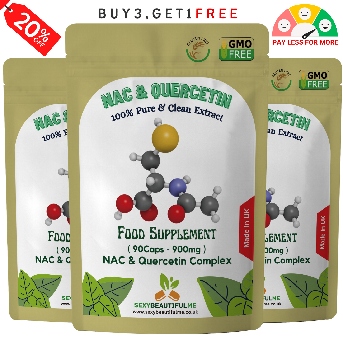 NAC Quercetin 900mg Capsules – Lung, Liver & Immune Health, Vitamin C 50mg