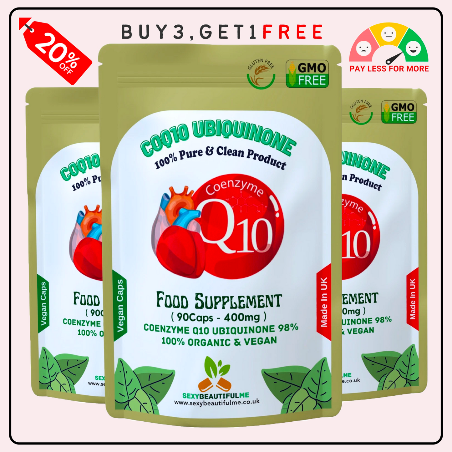 Co Enzyme Q10 Capsules 400mg–High Absorption 98% Ubiquinone–Pure & Natural CoQ10