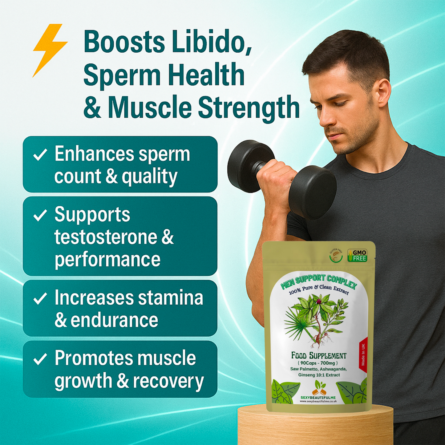 MEN SUPPORT COMPLEX Capsules-7000mg-Saw Plamento,Ashwaganda,Ginseng-10:1 Extract