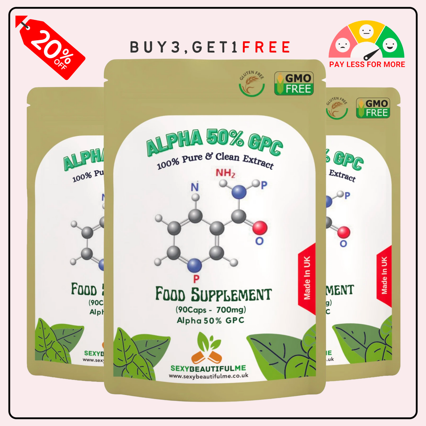 Alpha 50% GPC 700mg Capsules-Effective&Veg Caps -Cognitive & Athletes Support