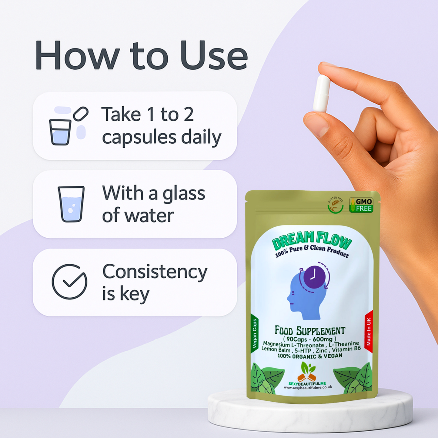 Dream Flow 600mg Capsules – Natural Sleep & Cognitive Health Supplement-Vegan