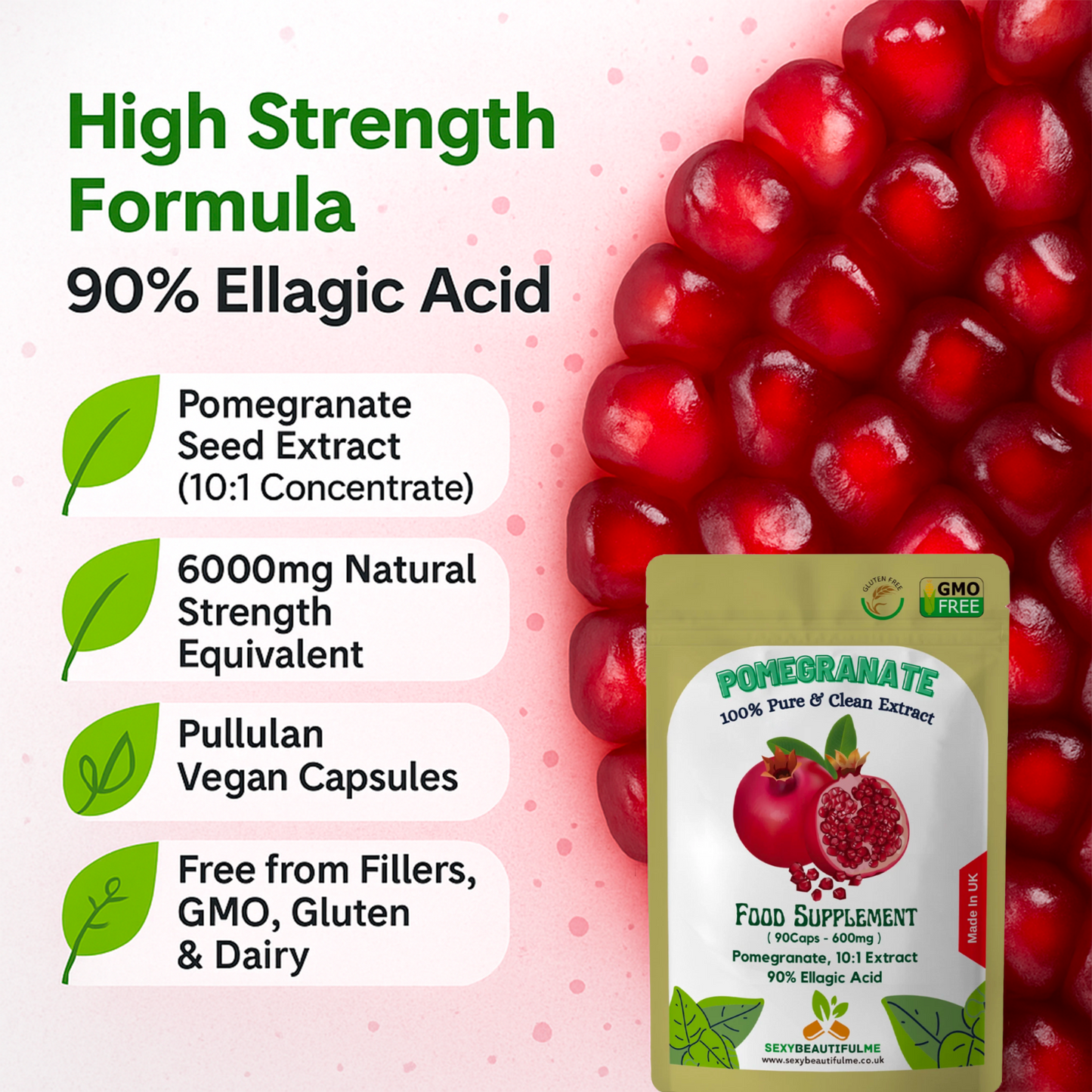 Pomegranate Seed Extract Capsule-6000mg 90% Ellagic Acid-100% Natural & Strong