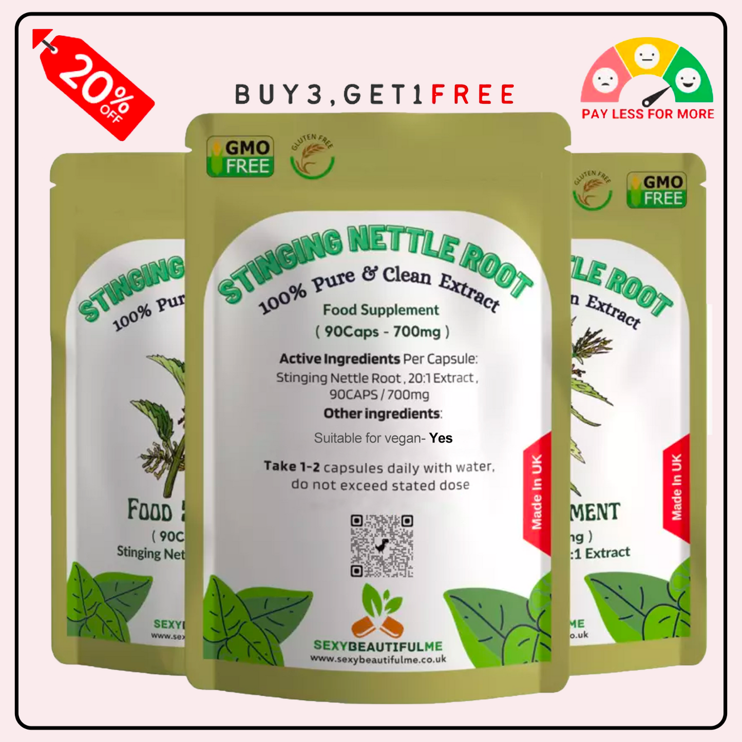 Stinging Nettle Root Extract Capsules 14,000 mg-Genuine•Strong•Vegan•100%Natural