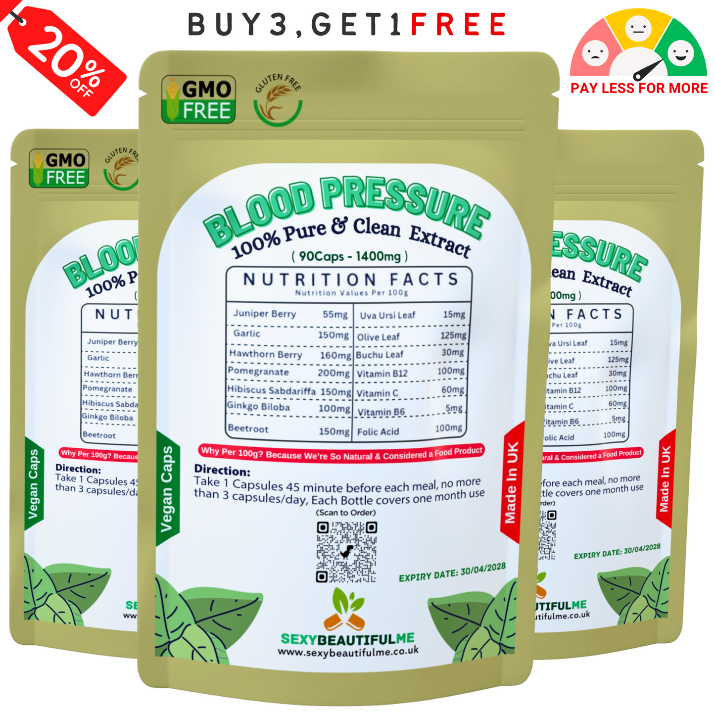 Healthy Blood Pressure Caps 1400mg-100%Vegan-Healthy Blood Pressure Support