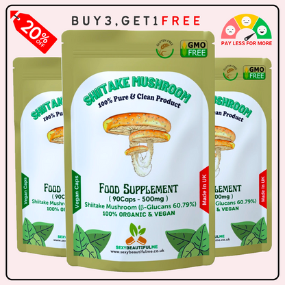 Shiitake Mushroom Extract Capsules 500mg (60.7%β-Glucan)–Strong &Effective–Vegan
