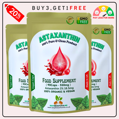 Astaxanthin 550mg , 3%, 16.5mg Clean Astaxanthin Veg Capsules 100% Natural Algae