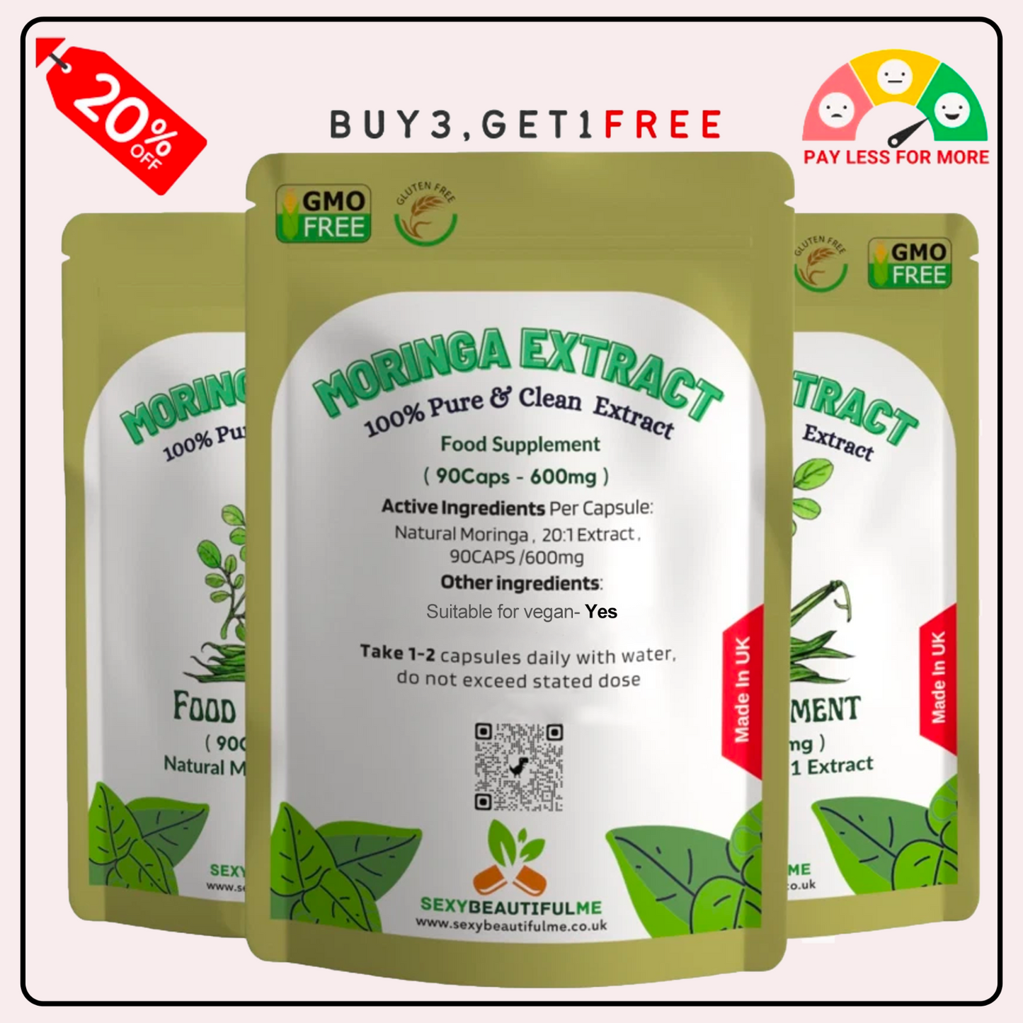 Natural Moringa Capsules 12000mg/Caps- 100% Natural & Strong, Vegan Capsule