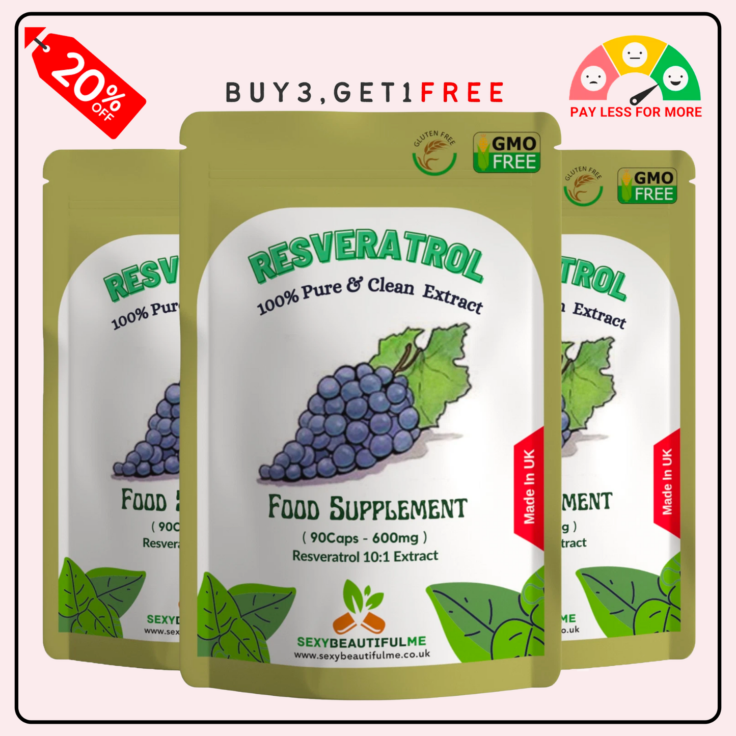 Resveratrol Extract Capsules 600mg-(50%Trans-Resveratrol 300mg)-Skin Health