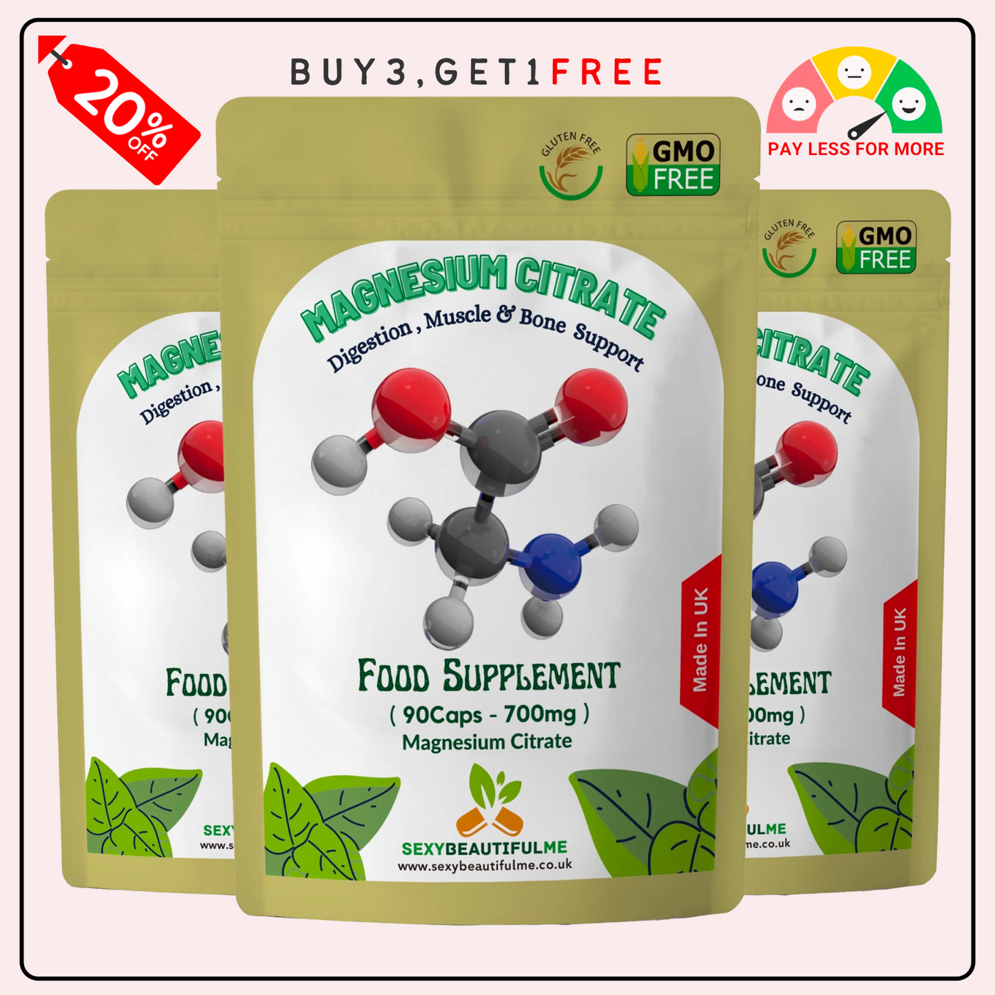 Magnesium Citrate Capsules 700mg–High Strength–PMS, Muscle & Nerve Support–Vegan