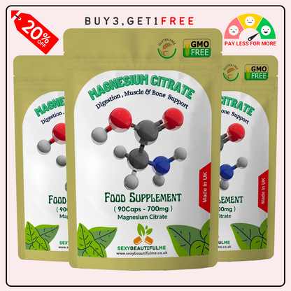 Magnesium Citrate Capsules 700mg–High Strength–PMS, Muscle & Nerve Support–Vegan