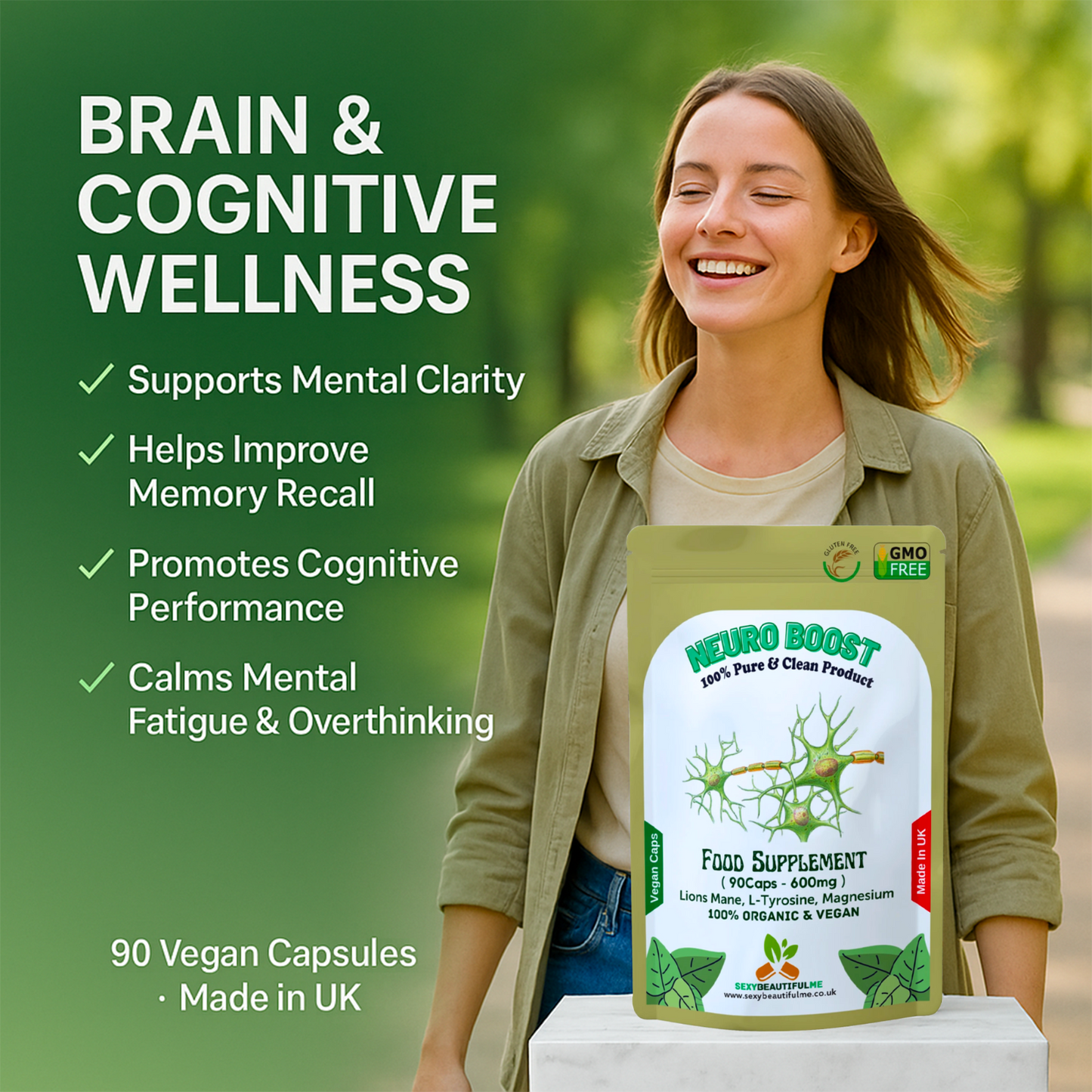 Neuro Boost Capsules 500mg–Lions Mane, L-Tyrosine &Magnesium– Cognitive & Brian