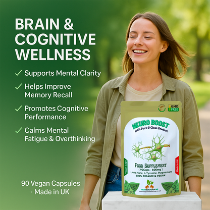 Neuro Boost Capsules 500mg–Lions Mane, L-Tyrosine &Magnesium– Cognitive & Brian