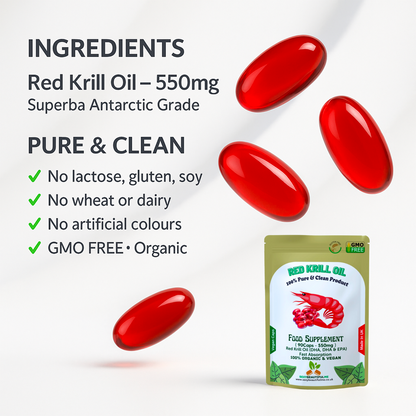 Red Krill Oil Capsule 550mg – Superba Antarctic Krill–DHA, EPA & Omega-3 Support