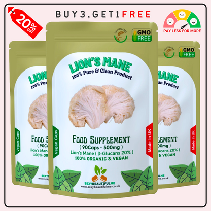 Organic Lion’s Mane Mushroom Capsules 500mg (40% Polysaccharides + 20% β-Glucan)