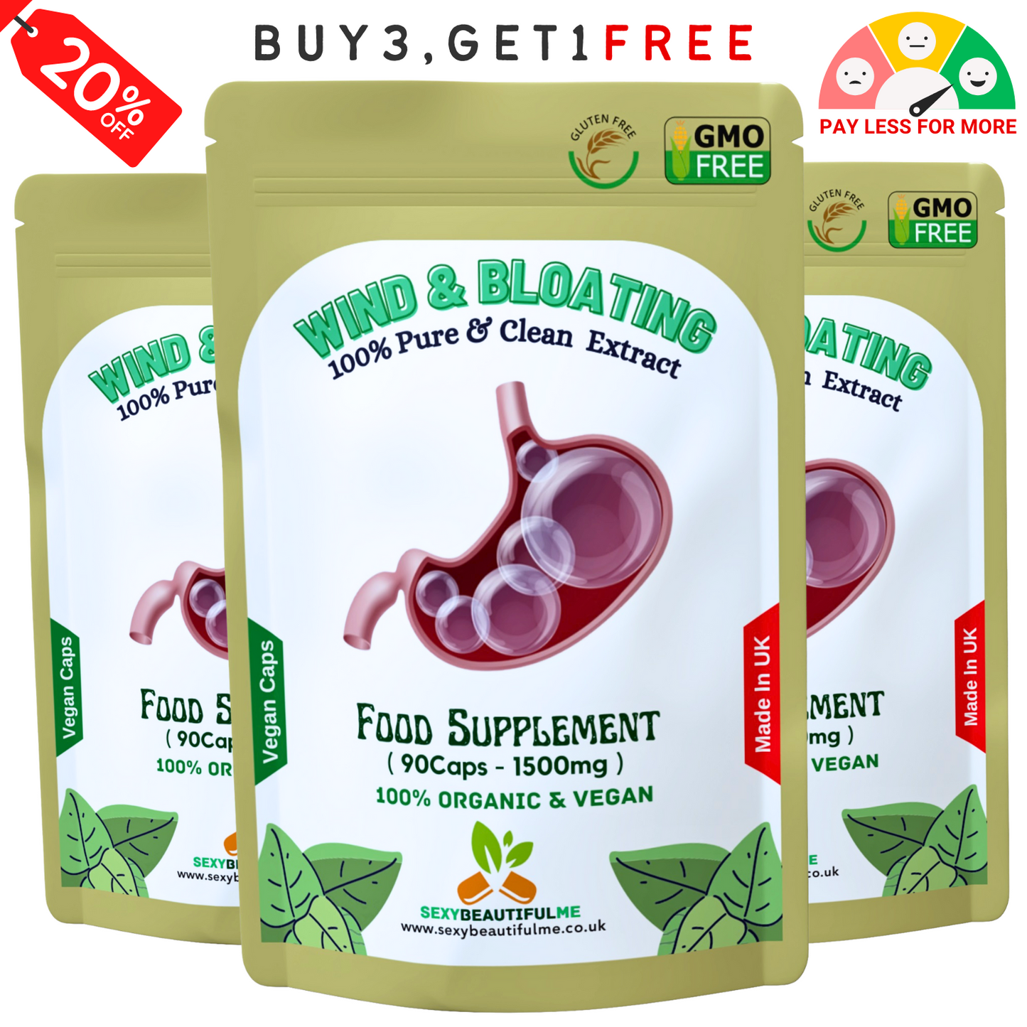 Wind&Bloating Support Caps 1500mg-100%Vegan Product-Wind&Bloating Relief support
