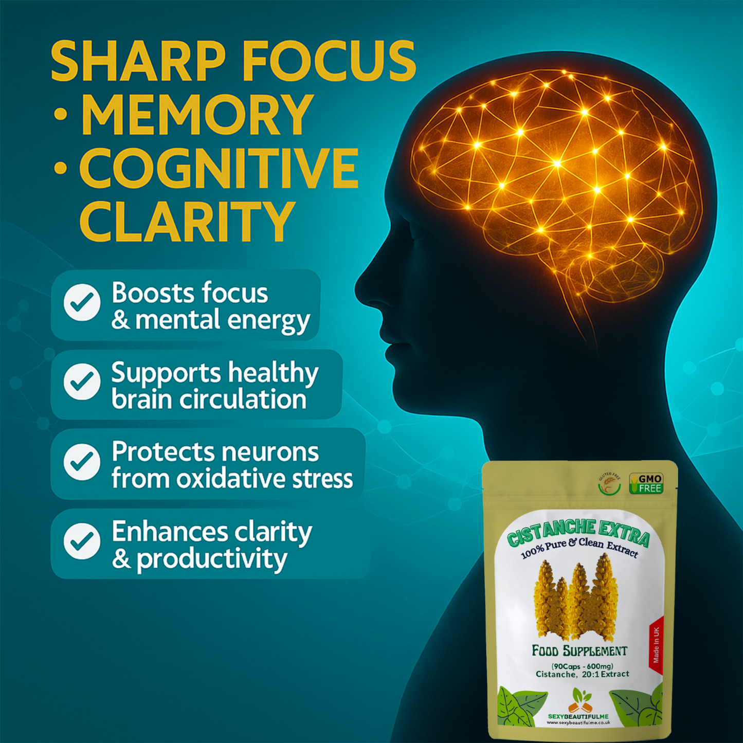 Cistanche Extract 12,000mg Capsules, Antioxidant, Brain Support, Muscle Growth