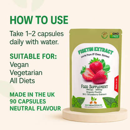 Fisetin Strawberry Extract Capsules 6000mg 10:1 extract–Strong & Effective Vegan