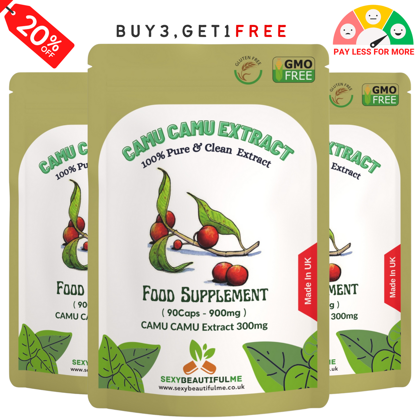 Camu Capsules 900mg–Natural Vitamin C Source &Antioxidant Support-100%Vegan