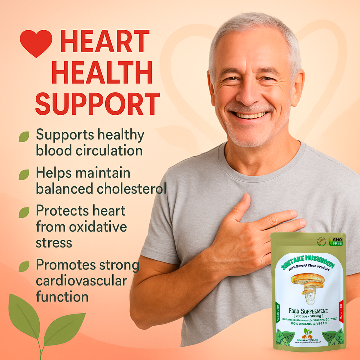 Shiitake Mushroom Extract Capsules 500mg (60.7%β-Glucan)–Strong &Effective–Vegan