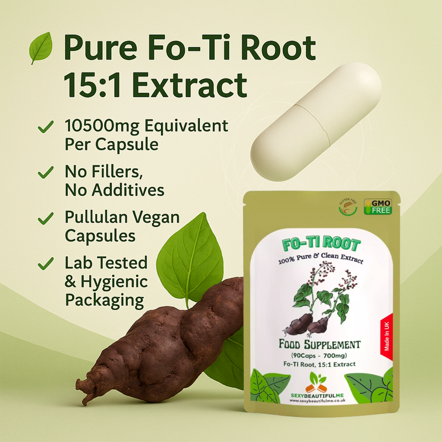 Natural Fo-Ti (He Shou Wu) Capsules 15:1 Extract – 10,500mg – Supports Hair Grow