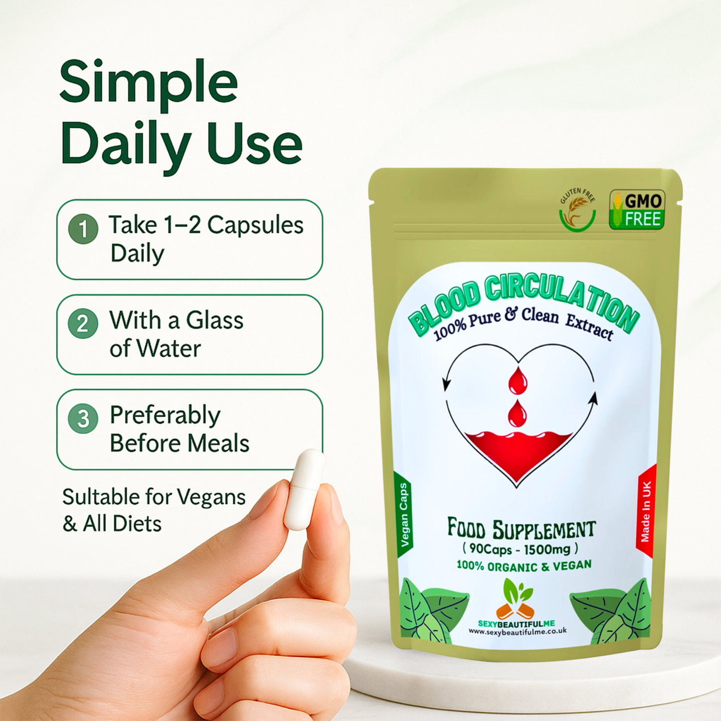Blood Circulation Health Caps 1500mg-100%Vegan-Healthy Blood Circulation Support