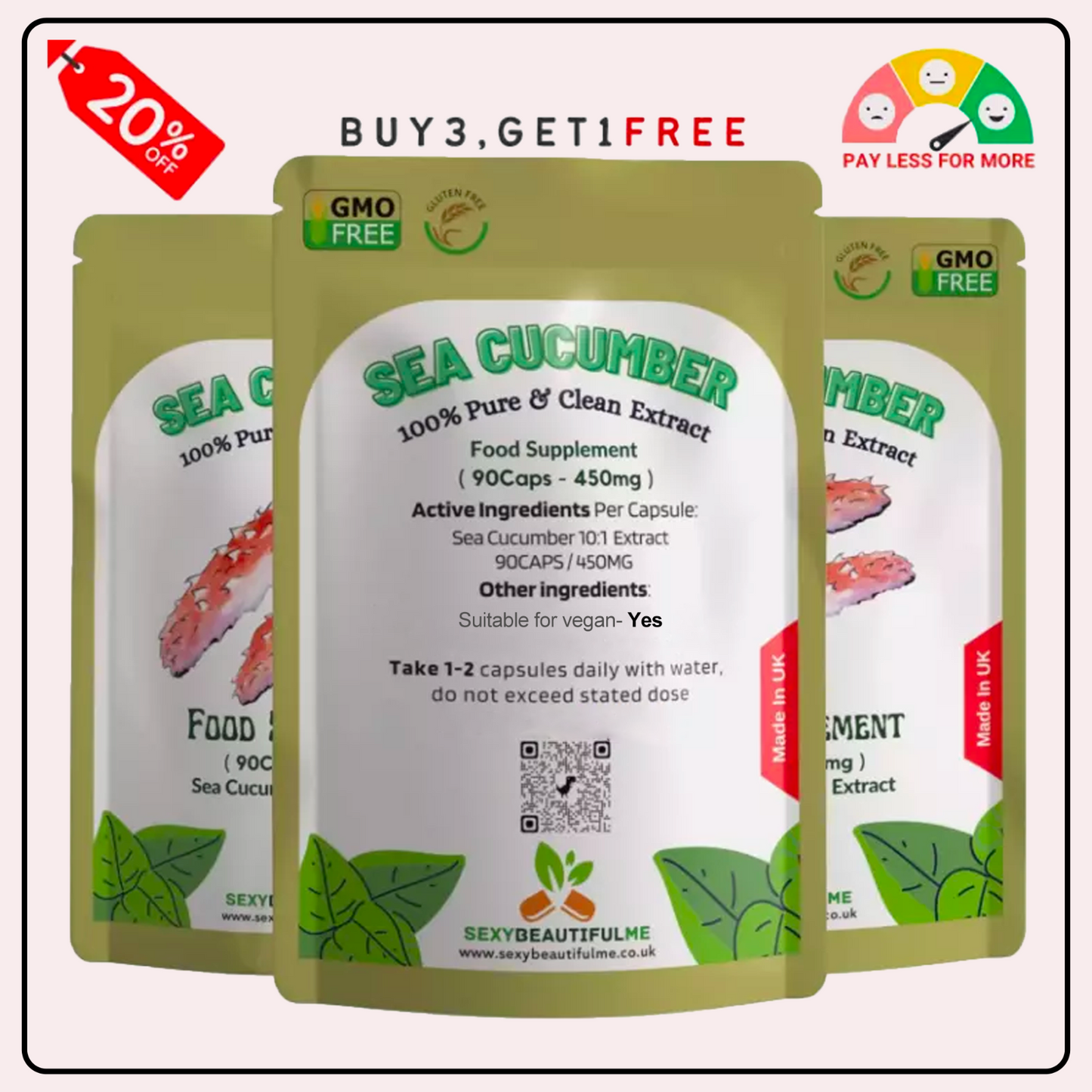 Sea Cucumber Capsules 4500mg – Vegan –Joint Health– 100% Natural & High Strength