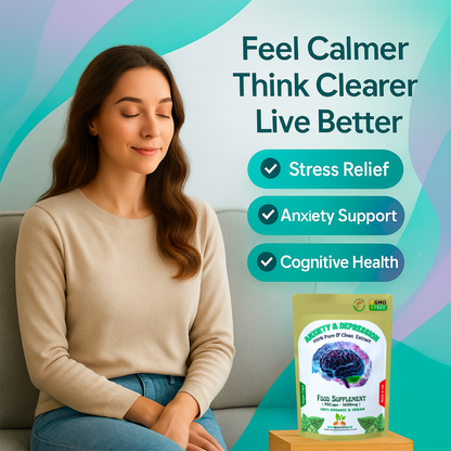 Anxiety & Stress Formula 1600mg –Calm Mood & Mental Clarity– 100% Vegan Capsules