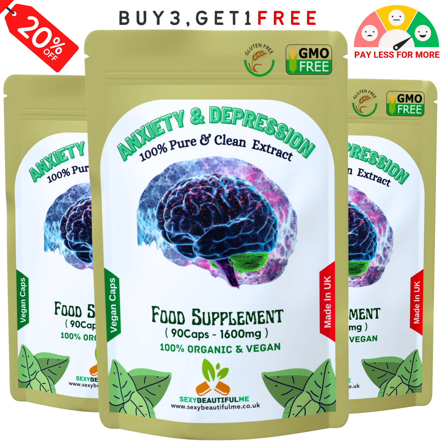Anxiety & Stress Formula 1600mg –Calm Mood & Mental Clarity– 100% Vegan Capsules