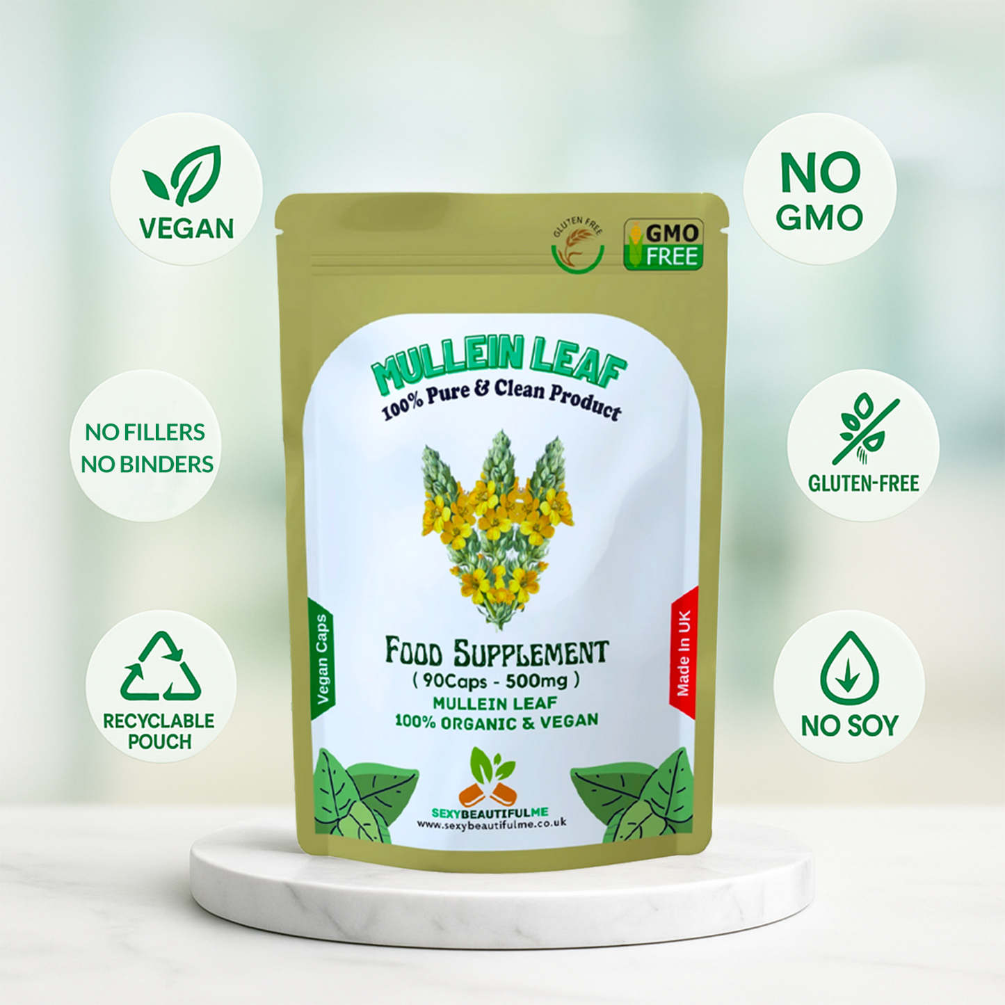 Mullein Leaf Capsule 500mg–High Strength Natural Supplement–Vegan Health Support