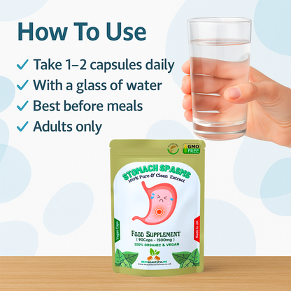 Stomach Spasms Complex Capsules 1500mg–Pain Relief, Gut &Digestive Support–Vegan