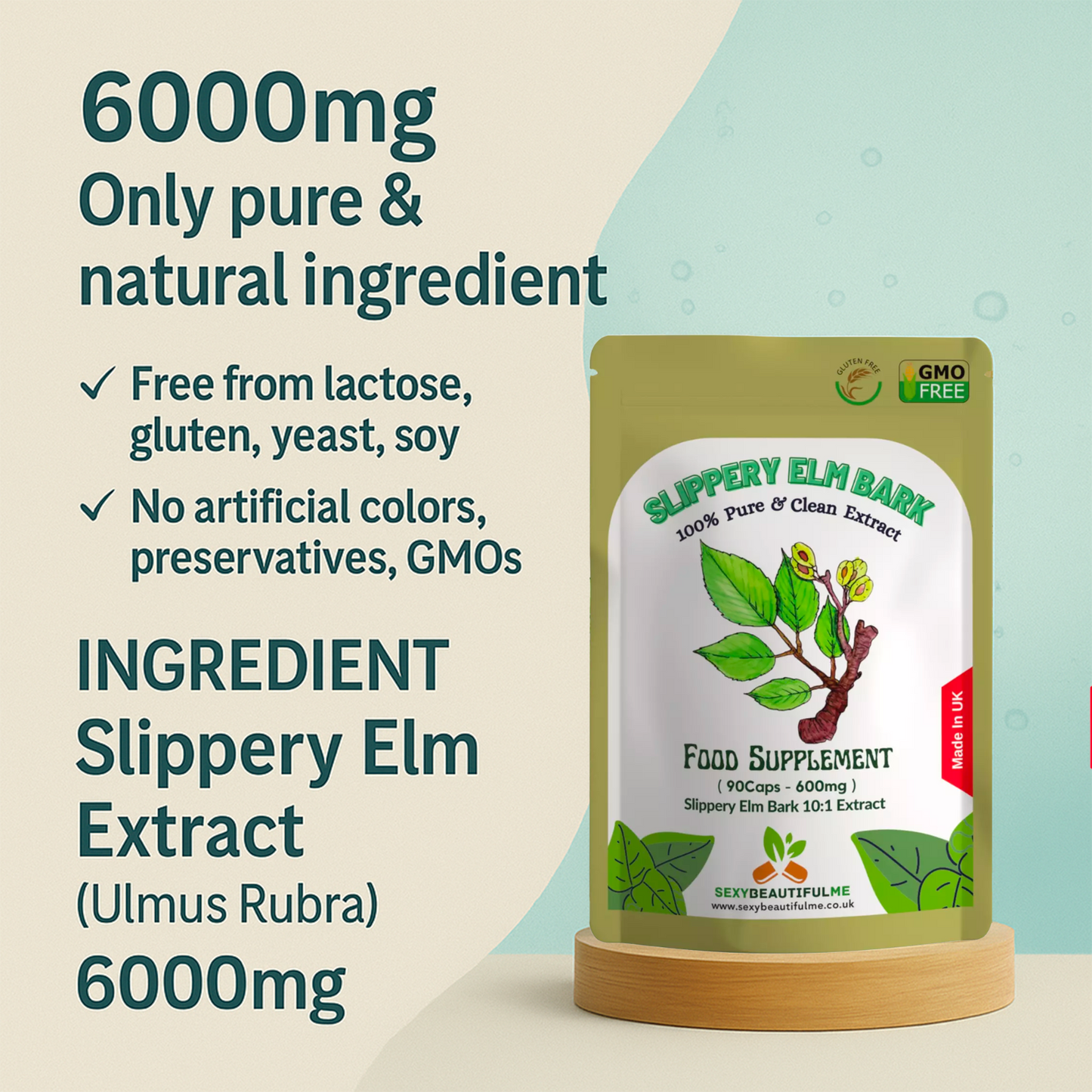 Slippery Elm Bark Capsules 6000mg (Ulmus Rubra)-100% Natural & Strong-Vegan Caps
