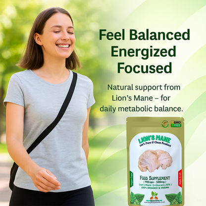 Organic Lion’s Mane Mushroom Capsules 500mg (40% Polysaccharides + 20% β-Glucan)