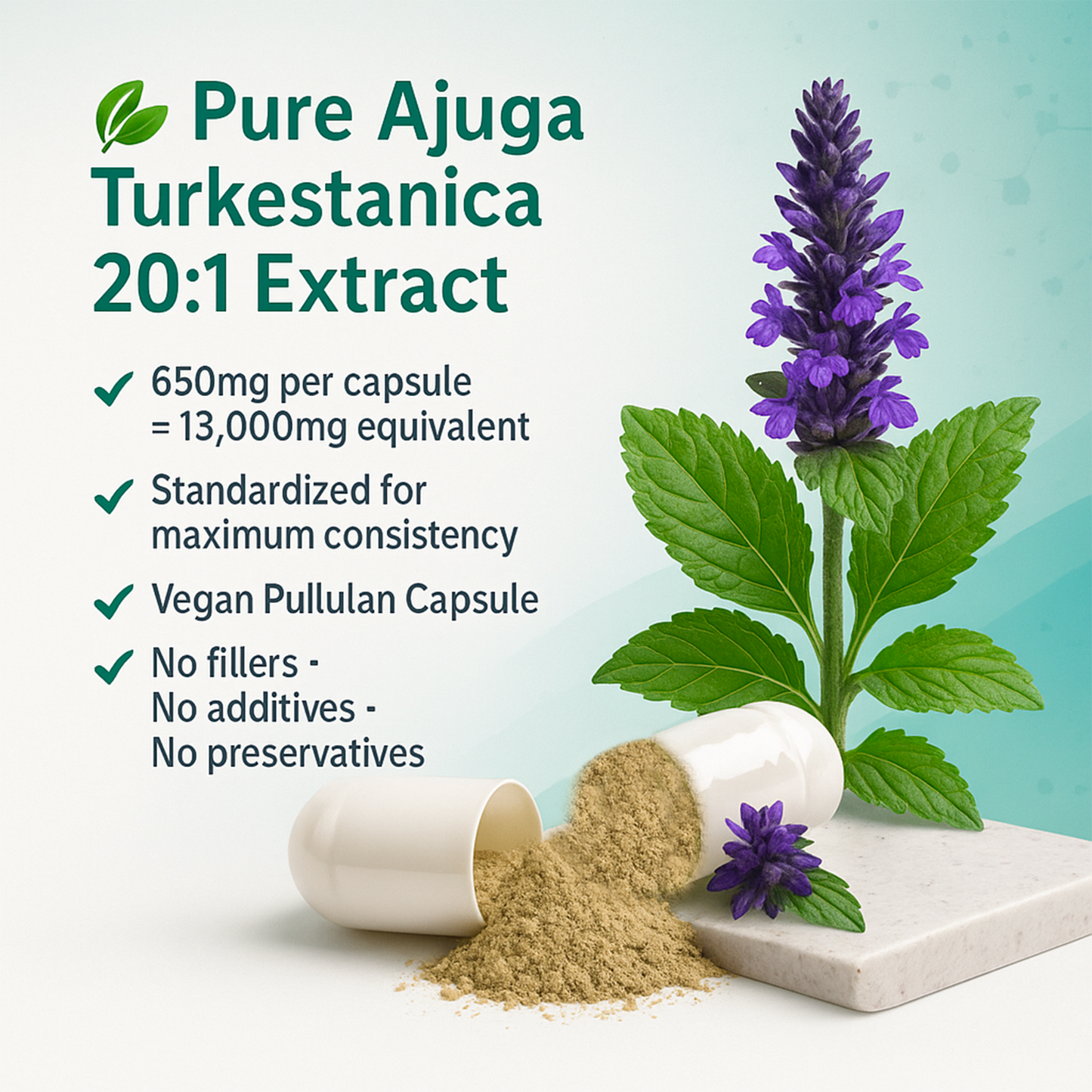 Turkesterone Capsules 13,000mg (650mg 20:1) -Ajuga Turkestanica-Fitness Support