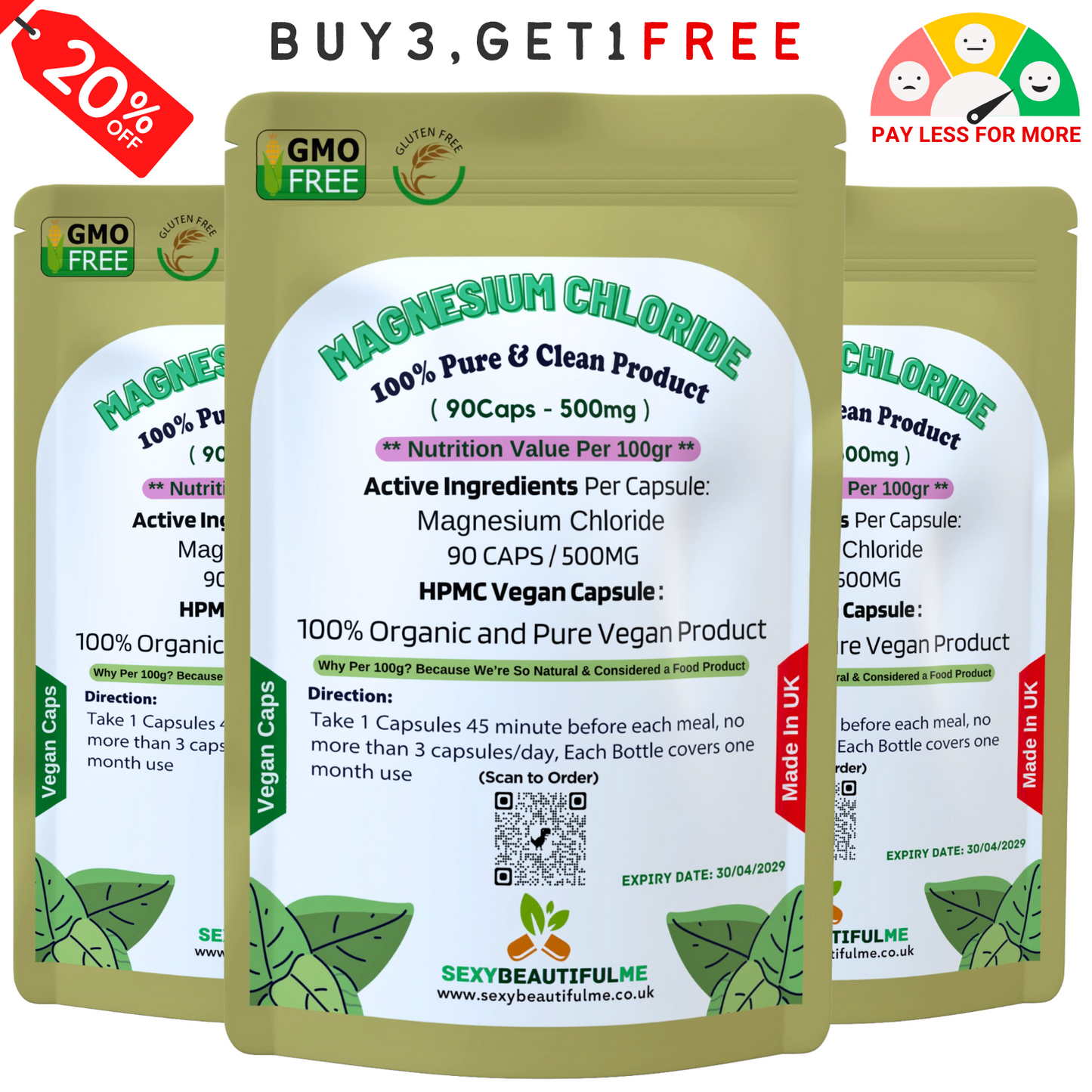 Magnesium Chloride Capsules 500mg–Magnesium Chloride Natural-Vegan & Effective