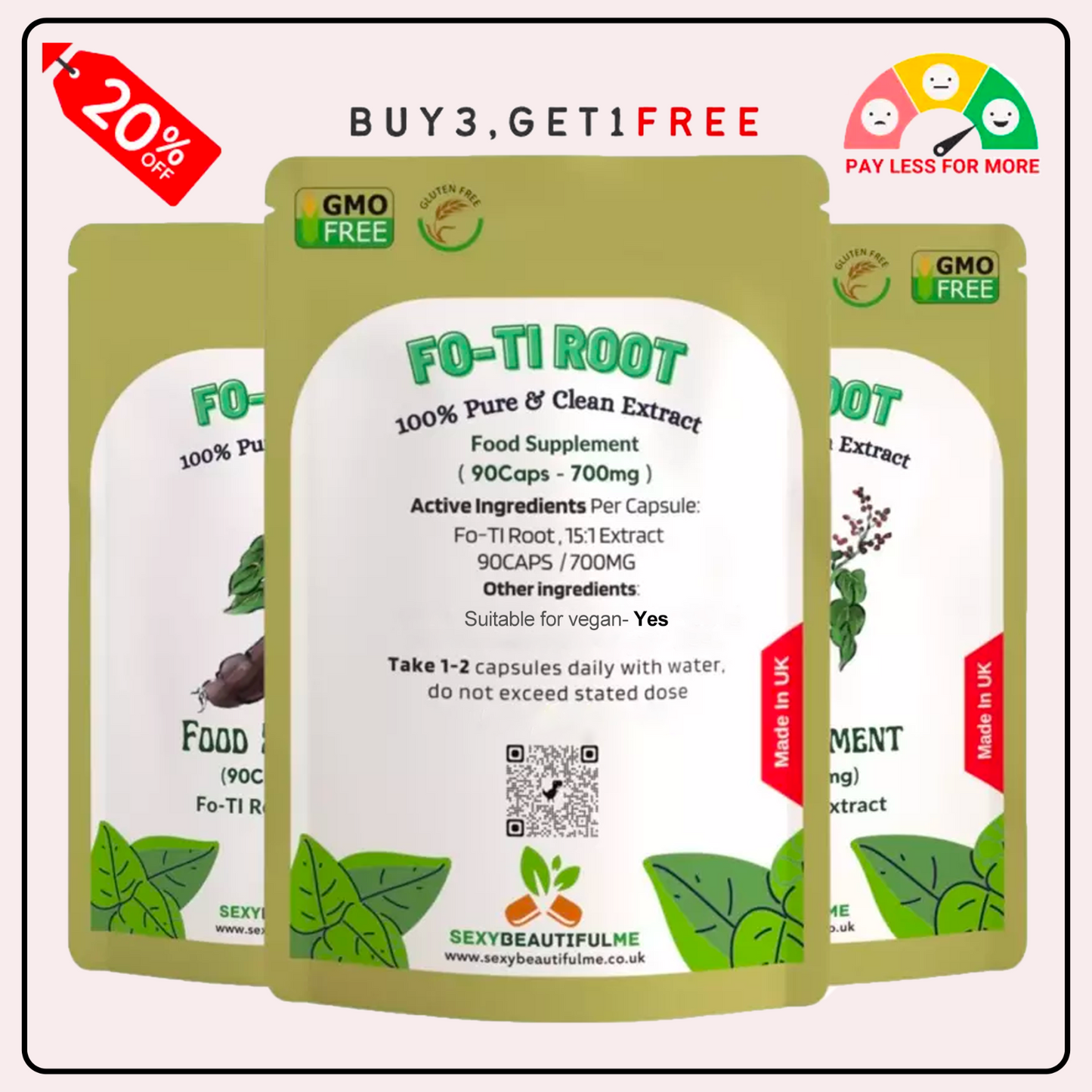 Natural Fo-Ti (He Shou Wu) Capsules 15:1 Extract – 10,500mg – Supports Hair Grow