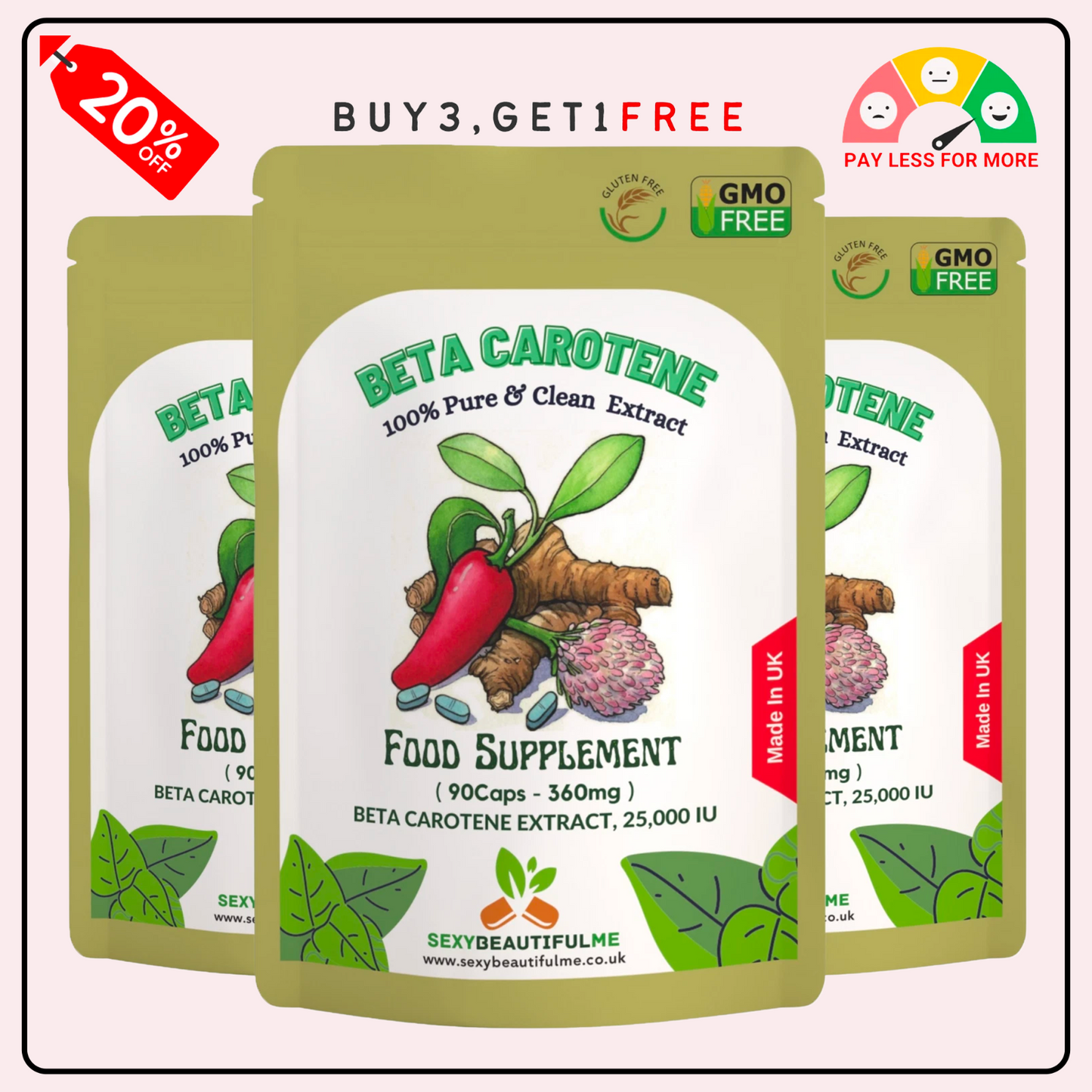 Beta Carotene 25,000 IU Vegan Capsules – Eye Health, Vision & Cognitive Support