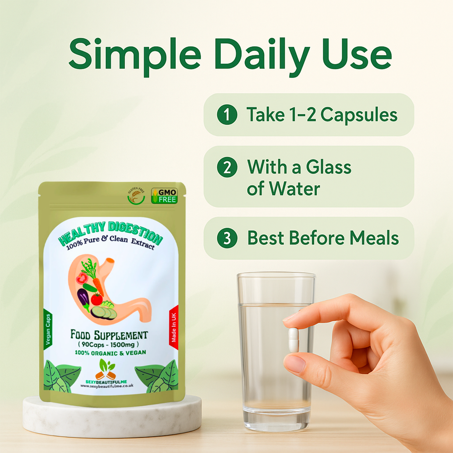 Gut Health Support 1500mg Caps | Healthy Digestion Capsule | Clean Vegan Formula