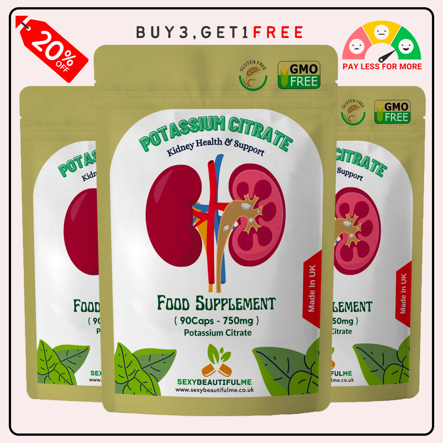 Potassium Citrate Capsules, 750mg-Kidney Health, Muscle Health & Blood Health