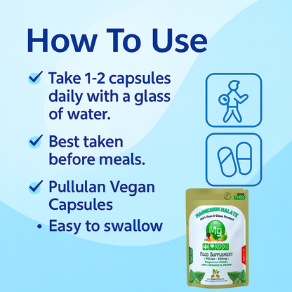 Magnesium Malate Capsules 550mg–High Absorption Vegan Magnesium-Energy & Muscle