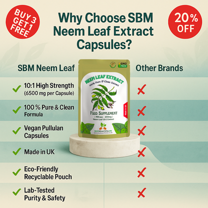 NEEM LEAF 6500mg Capsules, 100% Pure Organic,Vegan Capsule-Detox Immune Support