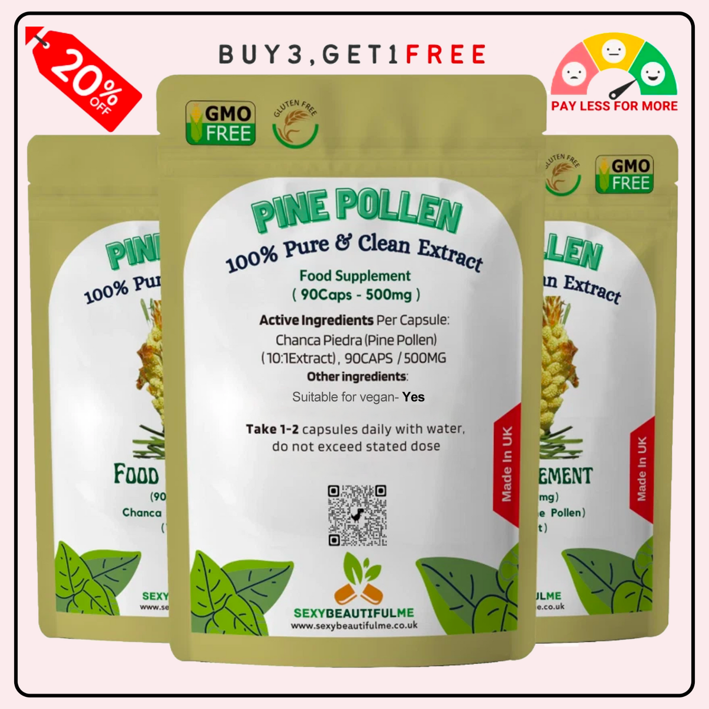 Pine Pollen 5000mg Capsules – Anti Aging – Sleep Aid – Energy & Vitality Support