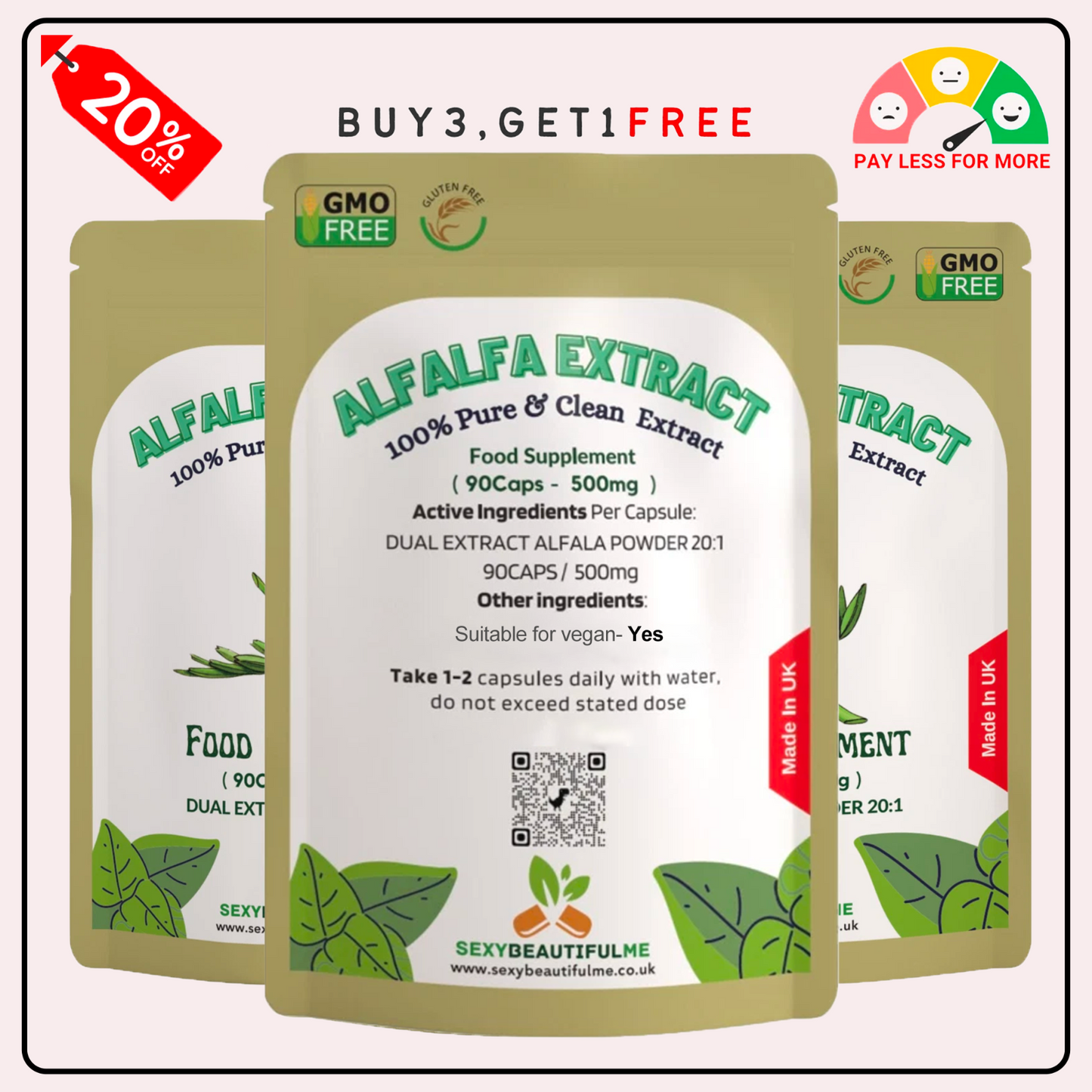 Alfalfa Extract Capsules 500mg-Vegan Caps-Help With Cholesterol &Blood Sugar