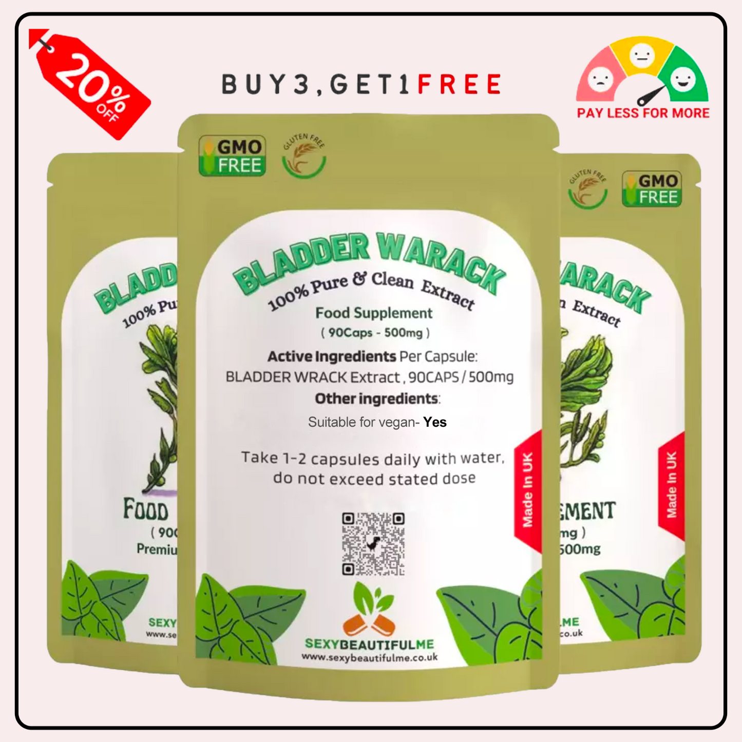Sea Kelp (Bladderwrack Extract) Capsules 500mg–100% Natural–High Strength–Vegan