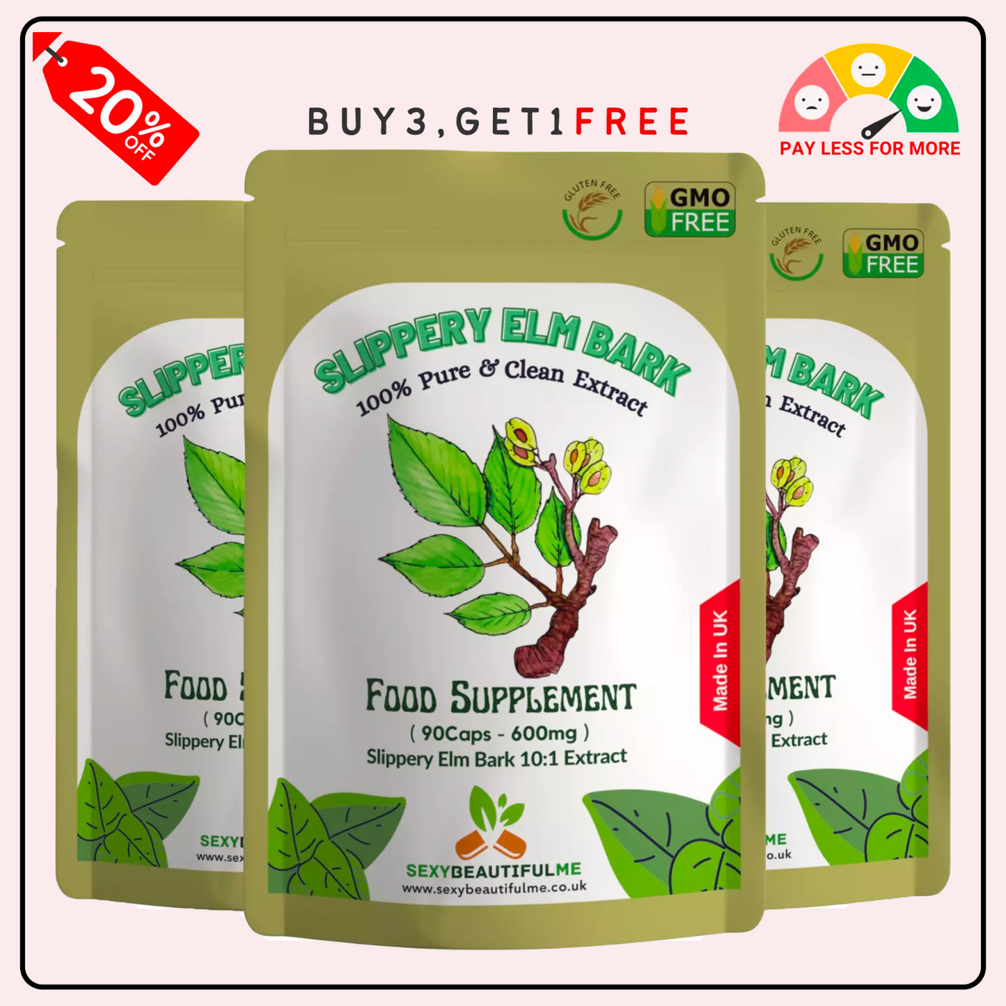 Slippery Elm Bark Capsules 6000mg (Ulmus Rubra)-100% Natural & Strong-Vegan Caps