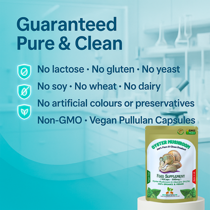 Oyster Mushroom Capsules 500mg–24.2% β-Glucans–Vegan Heart & Cholesterol Support