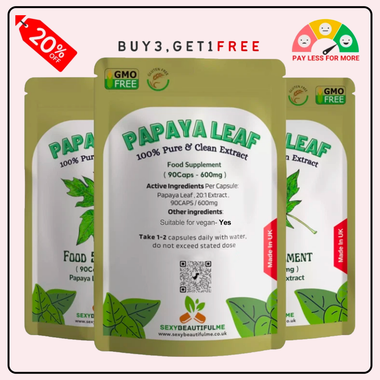 Papaya Leaf Extract Capsules 12000mg-Blood health & Blood Sugar Health-Veg Caps