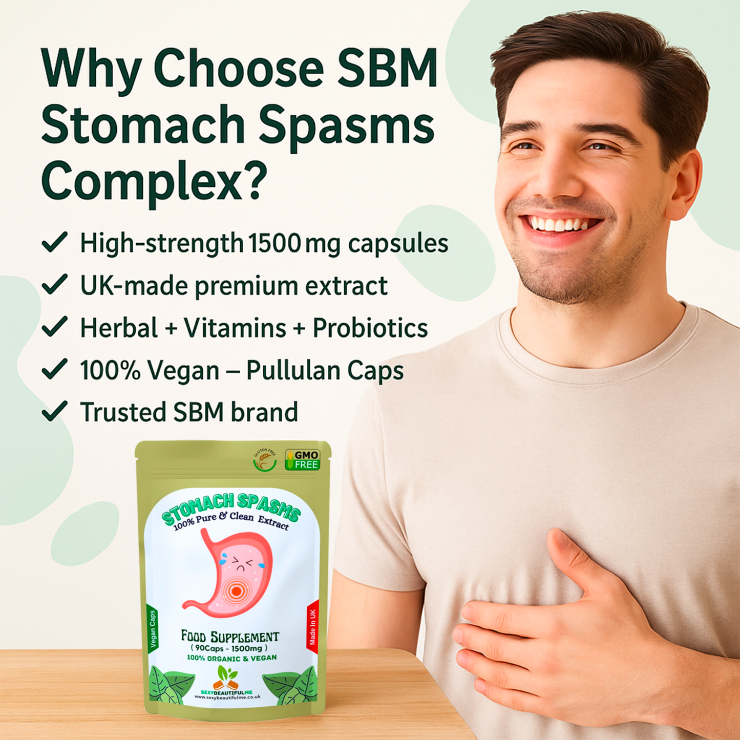 Stomach Spasms Complex Capsules 1500mg–Pain Relief, Gut &Digestive Support–Vegan