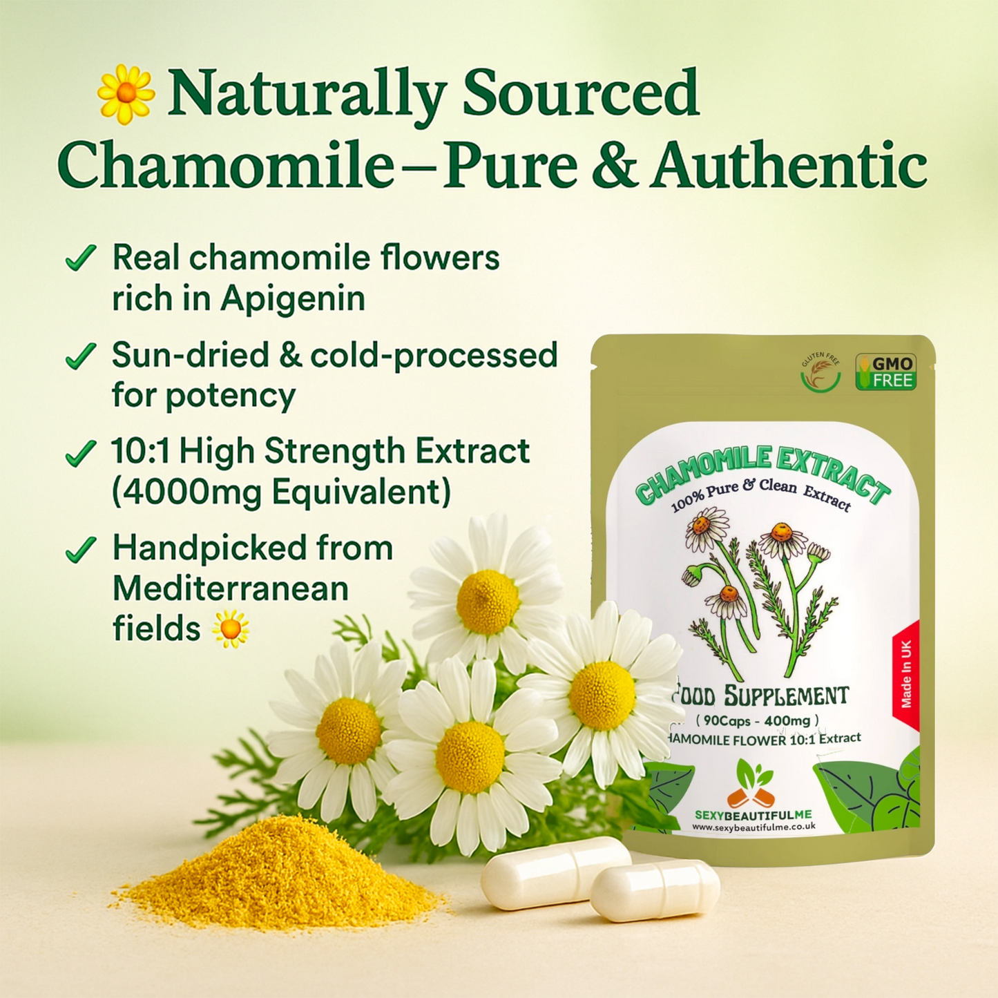 Chamomile Extract Capsules 4000mg(30% Apigenin)-Sleep Aid, Digestive health