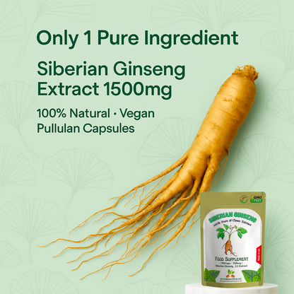 Siberian Ginseng Capsule 1500mg–100%Natural-Strong&Vegan-Energy, Focus, Vitality